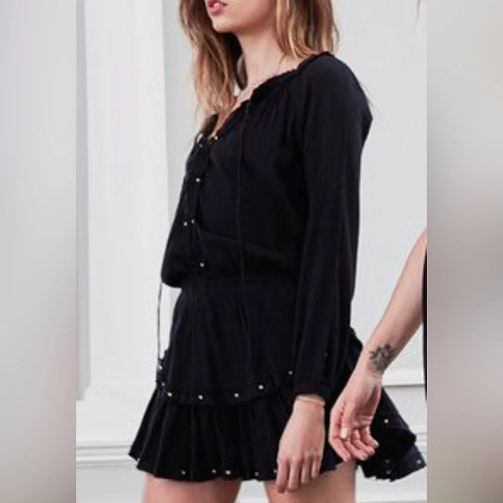Loveshackfancy popover dress black with gold tassels - Picture 3 of 7